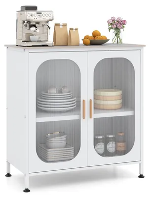 Produktbild von COSTWAY Sideboard, Kommode mit Ablage, Buffetschrank mit Doppeltür, Aufbewahrungsschrank aus Kohlenstoffstahl & Sinterstein, 83 x 42 x 85,5 cm, Weiß