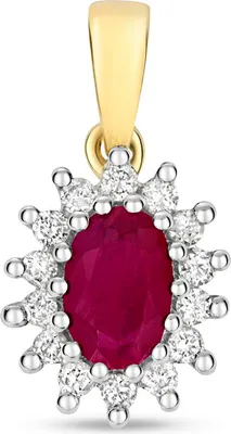 Produktbild von 9 Karat (375) Gold Damen - Diamant Anhänger Brillant-Schliff 0.15 Karat H - PK2 mit Rubin - 16mm*9mm; TRS3332