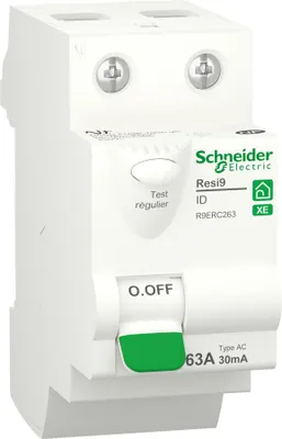 Image de Interrupteur différentiel SCHNEIDER R9ERC263 63A type AC 30mA 1P+N embrochable Resi9 XE