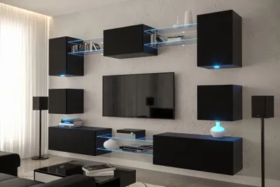 Produktbild von Furnitech Wohnwand Wohnzimmer - Hängend Wohnwand Modern - Wohnzimmer Schrankwand (Nowara AN1-17B-M1-1A-NEW)
