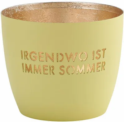 Immagine prodotto di Gift Company Windlicht Madras Irgendwo ist immer Sommer M, Teelichthalter, Kerzenhalter, Eisen, Pastellgelb, Gold, 8.5 cm, 1092304080