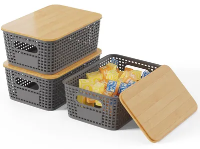 Produktbild von Aufbewahrungsboxen 5L - Set aus 3 - Kunststoff - Belüftbar - Stapelbar - Geeignet für Küche/Schränke - Abmessung 25,4×18,3×10,6 cm - Aufbewahrungskörbe