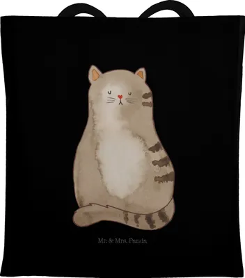 Produktbild von Mr. & Mrs. Panda Jutebeutel Katze Sitzen - Schwarz - Geschenk, Shopping Tasche, Cat, Schultasche, Familie, Uni, Katzen, Liebe, Tote Bag