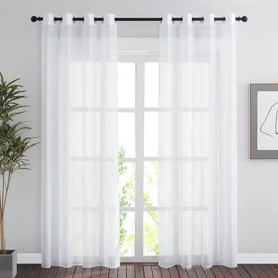 Image de Unyqoos® Rideaux voilages transparents, lot de 2, 140 x 200 cm par pièce, 100% polyester, translucides, œillets de 4 cm de diamètre – pour salon et chambre