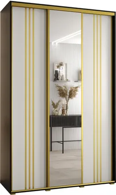 Produktbild von MEBLE KRYSPOL Davos 7 Schrank, drei Türen - 235,2x160x60 cm - Schwarz Weiß Gold