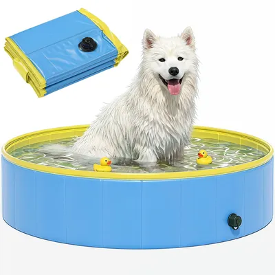 Produktbild von PawHut Hundepool für Große und Mittelgroße Hunde Faltbare 120 x 30cm Blau