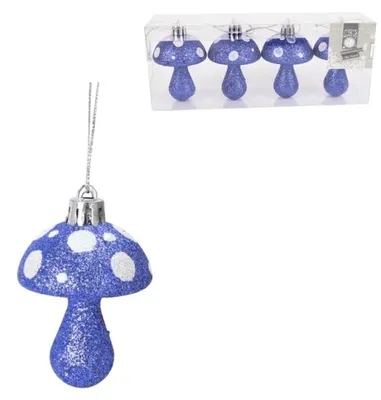 Produktbild von Weihnachtsschmuck, Pilz, glitzernd, Blau, 7 cm, 4er-Set