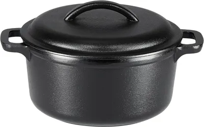 Imagen del producto de Sartén de hierro fundido - Olla redonda con 2 asas - 1,89 litros - Negra