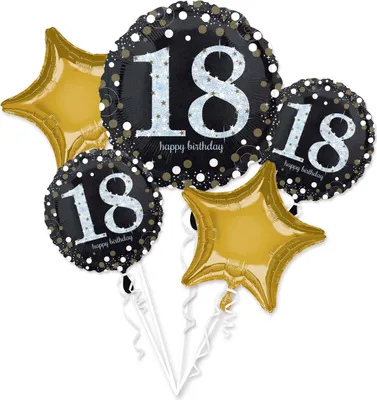 Produktbild von 5 Folienballons 18. Geburtstag Gold Schwarz