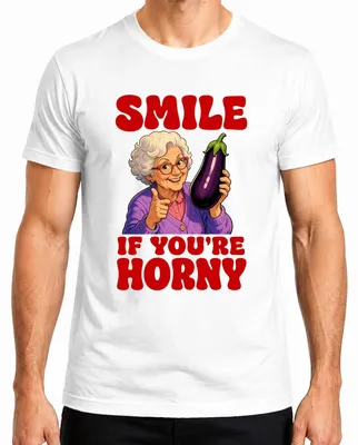 Produktbild von Smile If You're Horny Oma Aubergine Witzig Statement Sarkasmus Herren T-Shirt, Weiß, L