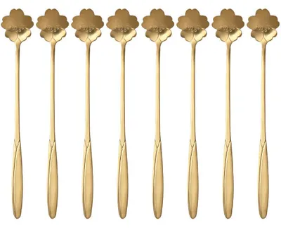 Produktbild von 8-teiliges Dessertlöffel-Set mit Blumenmotiv, Kaffeelöffel, Zuckerlöffel, Eiscremelöffel, Rührlöffel, wiederverwendbarer, kreativer Dessertlöffel aus Edelstahl