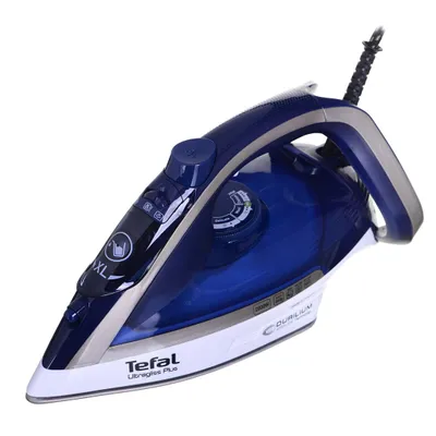 A product shot of a Tefal iron on a white background.