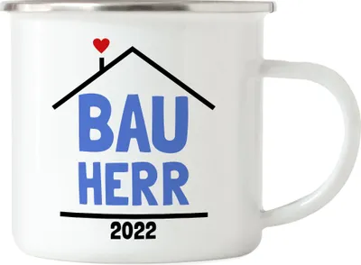Produktbild von Bauherr 2022 Emaille Tasse Hausbau Richtfest Häuslebauer Geschenk Einzug Eigenheim Spruch Lustig