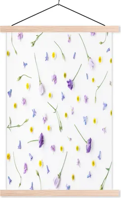 Produktbild von MuchoWow® Textilposter Blumen - Pastell - Vintage 60x90 cm mit holzfarbenen Rahmen - Textil