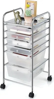 Produktbild von COSTWAY Rollcontainer mit 6 stapelbaren Schubladen, Mobiler Rollwagen Badrollwagen, Aufbewahrungswagen Badtrolley für Kosmetik, weiß