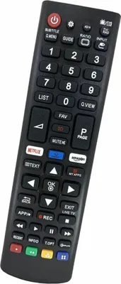 A black remote control is shown against a white background.
