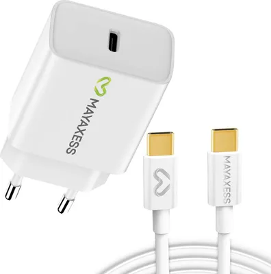 Immagine prodotto di Mayaxess, adattatore di alimentazione da 20W per Galaxy S25 Ultra + cavo USB-C da 1m, bianco