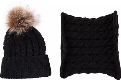 Produktbild von Schwarze Kinder Mütze und Halstuch - Warm und Stylisch KP21523