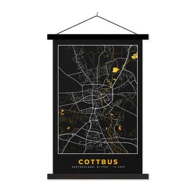 Produktbild von MuchoWow® Textilposter Cottbus - Gold - Karte - Stadtplan - Deutschland 40x60 cm mit schwarzem Rahmen - Wanddekorationen