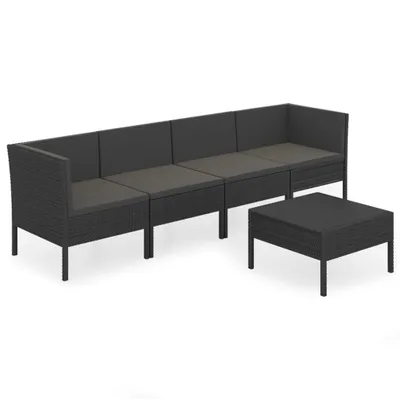 Produktbild von vidaXL 5-tlg. Garten-Lounge-Set mit Auflagen Poly Rattan Schwarz