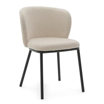 Zdjęcie produktu dla NEW HOME Krzesło glamour BARI tapicerowane krzesło do jadalni do salonu - jasnobeżowe ecru - nowoczesne meble boucle teddy