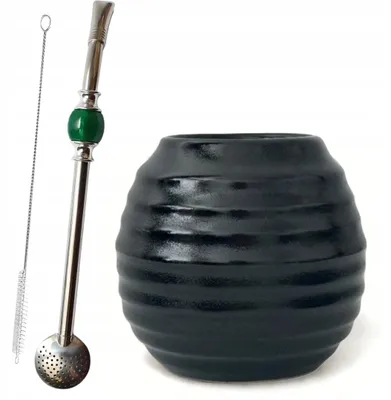 Productafbeelding van Tykwa set "Opona" zwart: beker voor yerba mate + rietje
