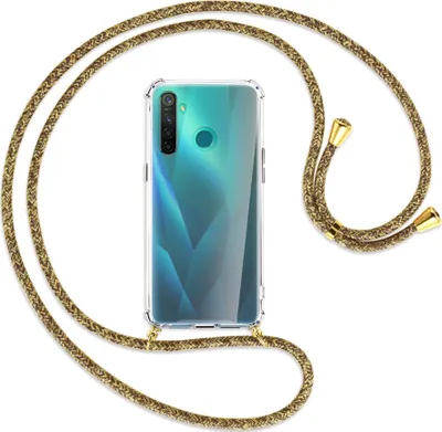 Produktbild von Handykette Backcover-Schutzhülle mit Band (Metall goldfarben) für Realme 5 Pro - braun+beige