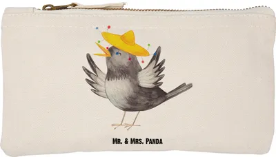 Produktbild von Mr. & Mrs. Panda Kosmetiktasche Rabe Sombrero Größe S Klein - Weiß - Geschenk, Motivation, Schulmäppchen, glücklich sein, Mäppchen, Elster, beauty case, Etui, Vogel