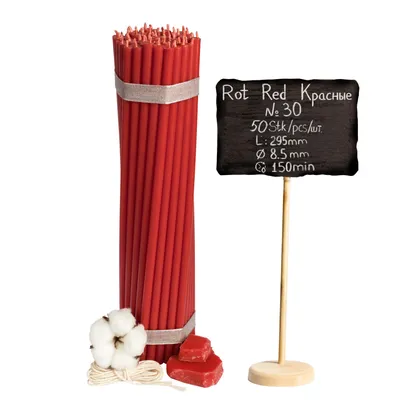 Image de Bougies d'église en cire d'abeille rouge №30 50 pcs