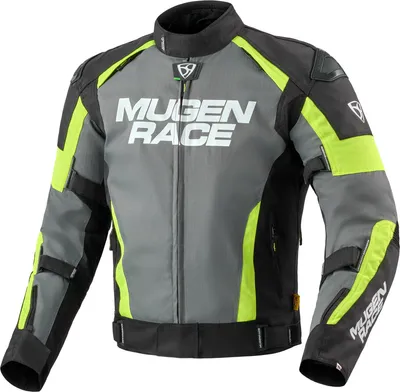 Immagine prodotto di MUGENRACE Romano giacca impermeabile in tessuto da moto, grigio scuro/nero/giallo neon, 4XL