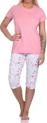 Obrázek produktu pro Elegantní dámské capri pyžamo, pyžamo s knoflíkovou légou a ¾ capri kalhoty ; růžová , 36 let