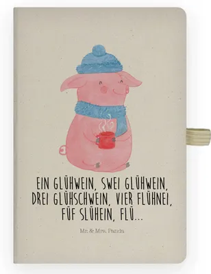 Produktbild von Mr. & Mrs. Panda Adressbuch Schweinchen Glühwein - Transparent - Geschenk, notizbuch, Weihnachten, Journal, Kladde, Weihnachtsmarkt, Tagebuch, Spruch, skizzenbuch a4