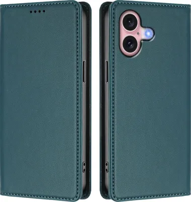Immagine prodotto di Custodia in pelle per iPhone 16, custodia a libro magnetica in Finto cuoio con supporto, verde