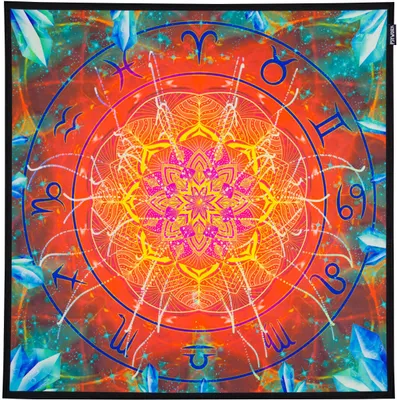 Produktbild von PSYWORK Schwarzlicht Stoffposter Neon "Zodiac Signs Blue", 0,75x0,75m