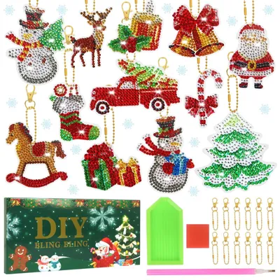 Zdjęcie produktu dla Zestaw do Tworzenia Zawieszek Choinkowych DIY Malowanie Diamentami 12 szt