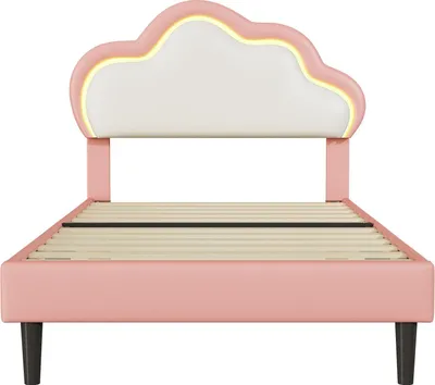 Immagine prodotto di Letto imbottito Fortuna Lai 90x200 cm per bambini e ragazzi, testata a nuvola con illuminazione LED a 4 colori, testata regolabile in altezza, Pelle finta, rosa