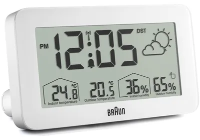 Zdjęcie produktu dla Braun BC13WP-DCF, Cyfrowy budzik, Prostokąt, Biały, 12/24h, F, °C, LCD