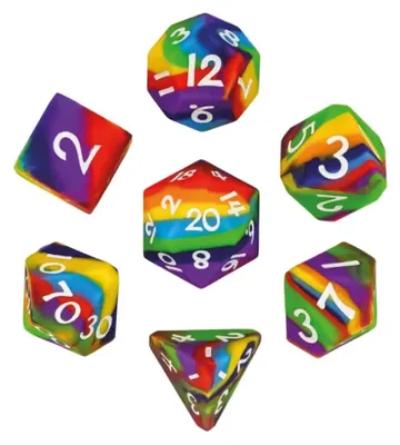Produktbild von Lapi Toys DnD Würfelset Rainbowbound – 7 polyedrische RPG Würfel – Silikon – Mehrfarbig