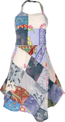Produktbild von Patchwork Unikat Sommerkleid, Neckholder Upcycling Patchwork Kleid - Blau/bunt, Damen, Baumwolle, Kleider
