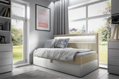 Produktbild von Boxspringbett Gästebett Kinderbett FABIAN Nr.2 90x200cm Weiss-Beige