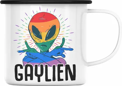 Produktbild von Trendation - Gaylien Emaille Tasse Geschenk Schwule Lesben LGBTQ Bisexuel Transgender Geschenkidee (Schwarz)