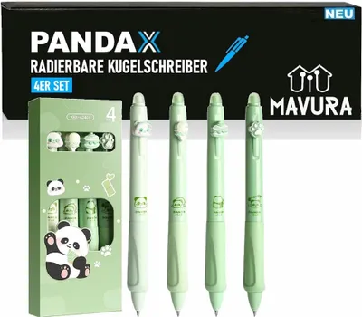 Image de PANDAX 4 stylos à bille effaçables au look mignon de panda Papeterie pour enfants & adultes