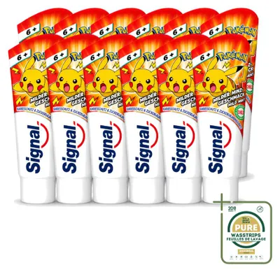 Immagine prodotto di 12 tubetti di dentifricio per bambini Signal - Gusto delicato alla menta - 75 ml - Confezione da 12 pezzi