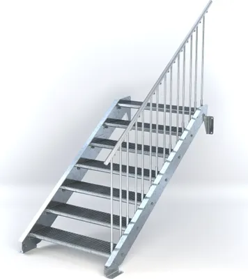 Produktbild von Stahltreppe 7 Stufen bis Höhe 140 cm, Laufbreite : 100 cm Geländer rechts ST 3 (31 / 9 mm schmal)