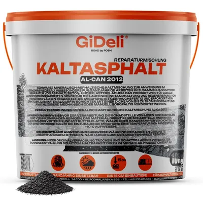Produktbild von Kaltasphalt 10kg Bitumen Reparatur Schlagloch Rissfüller Fertig 0-8mm GiDeli