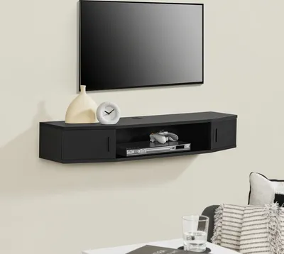 Image de Étagère TV murale 'Tørring' avec 2 portes 110 x 30 x 17,5 cm Noir