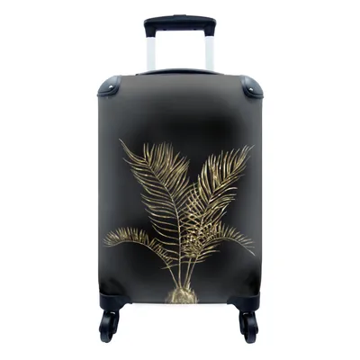 Produktbild von MuchoWow® Koffer Handgepäck Trolley Rollkoffer Kleine Reisekoffer mit 4 Rollen - Blätter - Schwarz - Gold - Cabin Size < 55x40x23 cm & 55x40x20 cm - Fotokoffer - Kabinenkoffer - Boardgepäck - Reise-Box - Reisekoffer - Reisegepäck - Koffer mit Bild - Trolley für Kinder