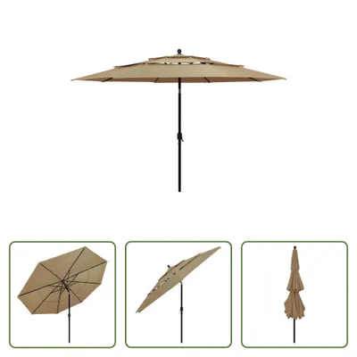 Image de The Living Store Parasol avec mât en aluminium 3 couches Taupe 3,5 m