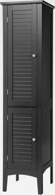 Produktbild von Badezimmerschrank, Hochschrank Badschrank mit 2 Türen & 5 Fächern, platzsparender Aufbewahrungsschrank für Bad, Küche, Wohnzimmer, 37 x 37 x 160 cm (Schwarz)