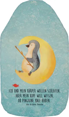 Produktbild von Mr. & Mrs. Panda Wärmflasche Pinguin Mond - Eisblau - Geschenk, Wärmekissen, Süßigkeiten, schlafen, mit Bezug, naturkautschuk, Neugierig, Spruch, Bettflasche